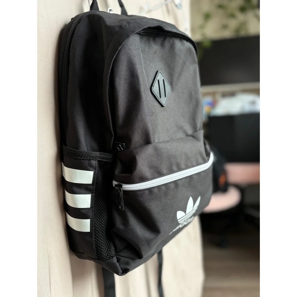 Adidas Originals Trefoil Backpack Black White Three Stripe School Bag RN 90288 - Picture 2 of 8